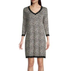 #1099 Womens Rene Rofe 3/4 Sleeve Lace Trim Leopard Nightshirt